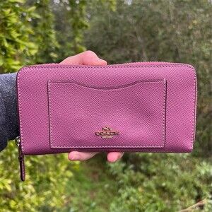 COACH Long Zip-Around Wallet Pink Crossgrain Leather w Gold Hardware AUTHENTIC